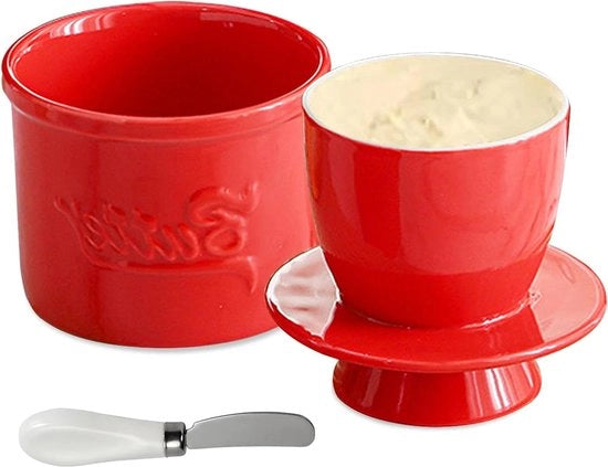 Vaso di cottura a immersione per burro - contenitore ceramico per burro fuso (rosso)