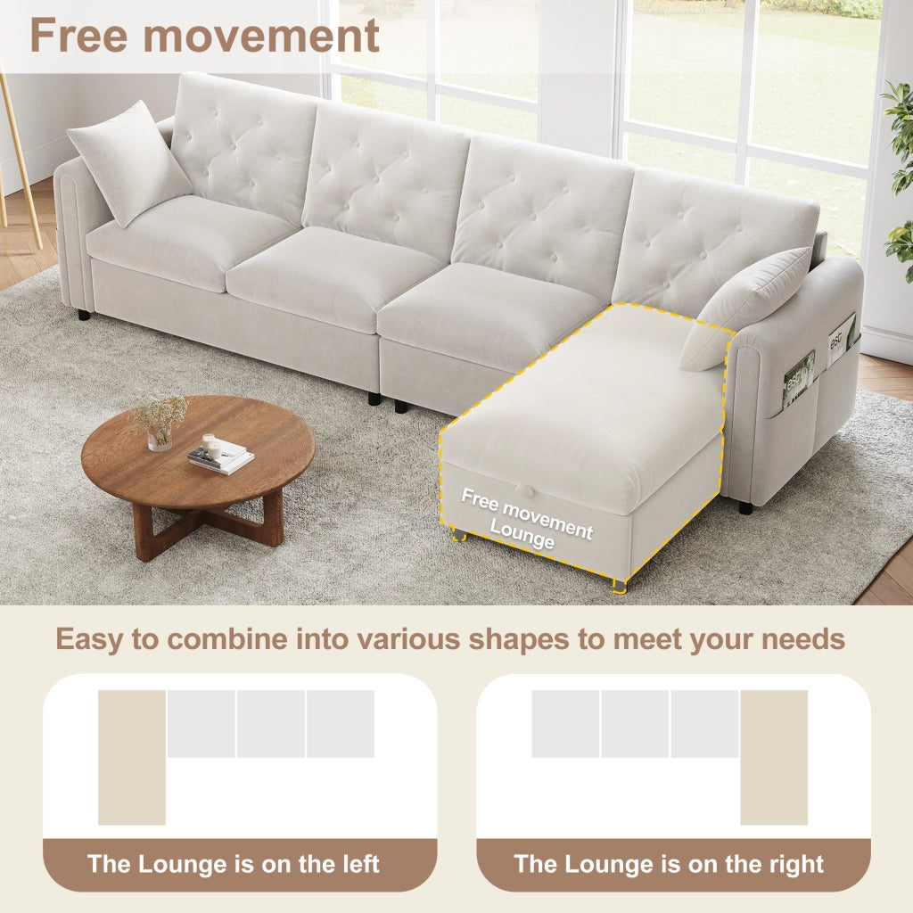 Divano letto modulare angolare con contenitore in poliestere beige configurabile a sinistra o destra 281 × 132 × 86 cm