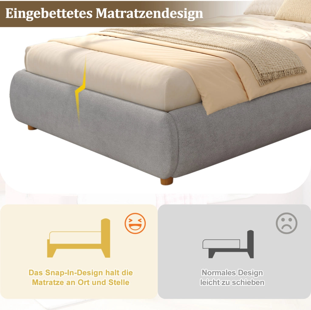 Letto imbottito per bambini grigio con contenitore idraulico