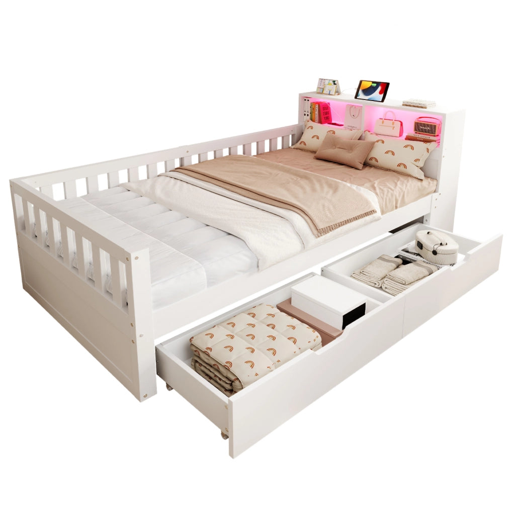 Letto multifunzione singolo con contenitori e LED