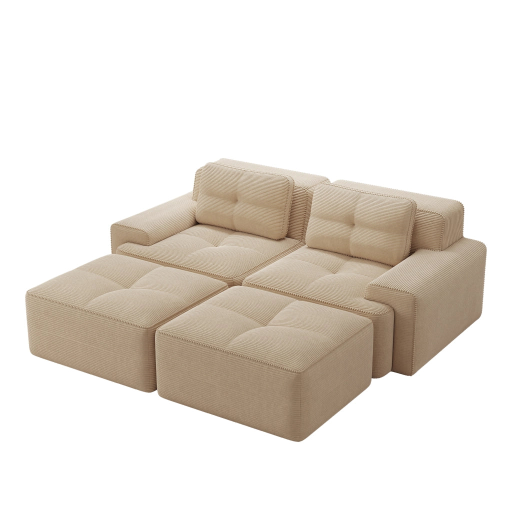 Divano modulare senza montaggio con seduta profonda in velluto a coste beige