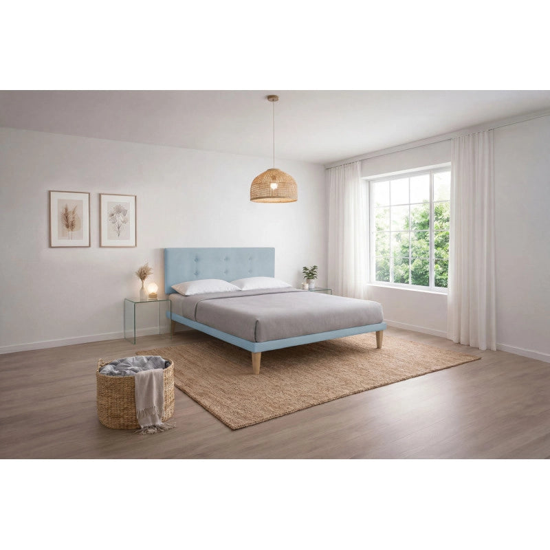 Letto imbottito Letto Matrimoniale alla Francese 140x190 cm Button - Con rete,Microfibra,Azzurro