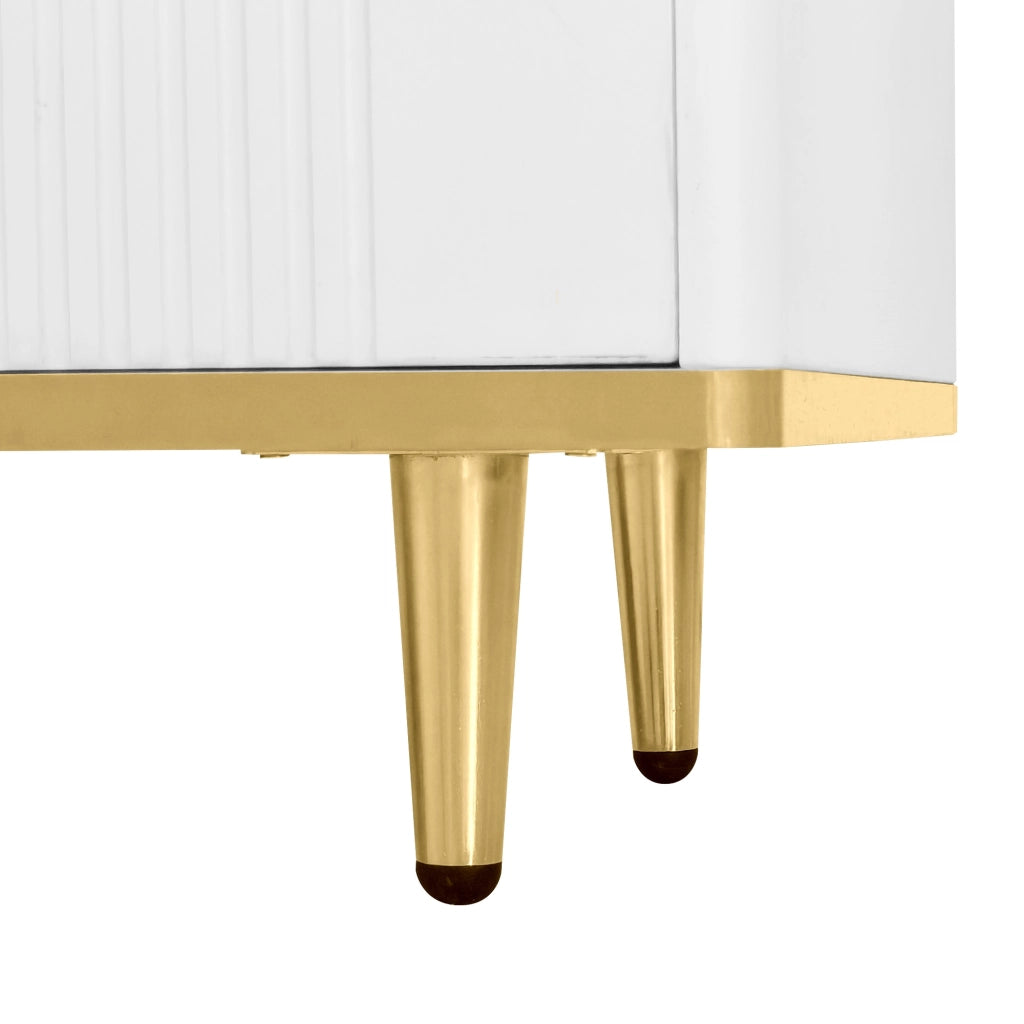 Mobile TV con 2 cassetti e 2 vani chiusi, ante scolpite, piedi rialzati, bianco e oro, 170 × 37 × 45 cm