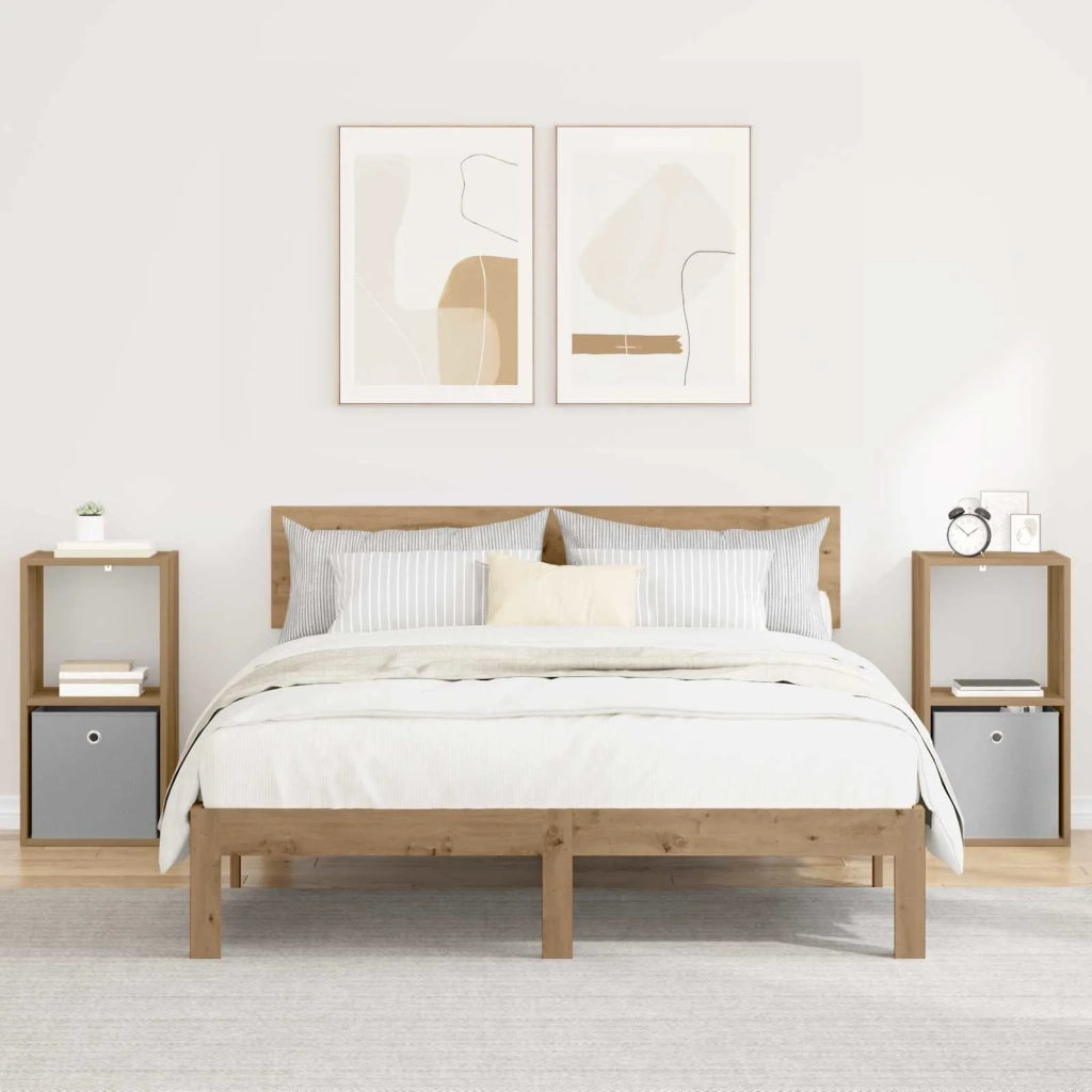 Set di 2 Comodini | Armadio da Notte | Mobiletto da notte Rovere artigianale 35 x 32 x 68,5 cm