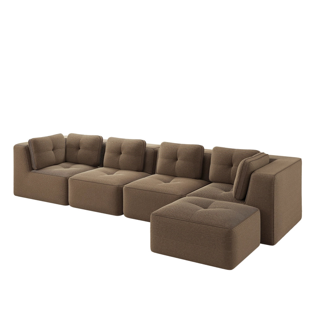 Divano modulare 386x177x69 cm in velluto a coste marrone, senza montaggio