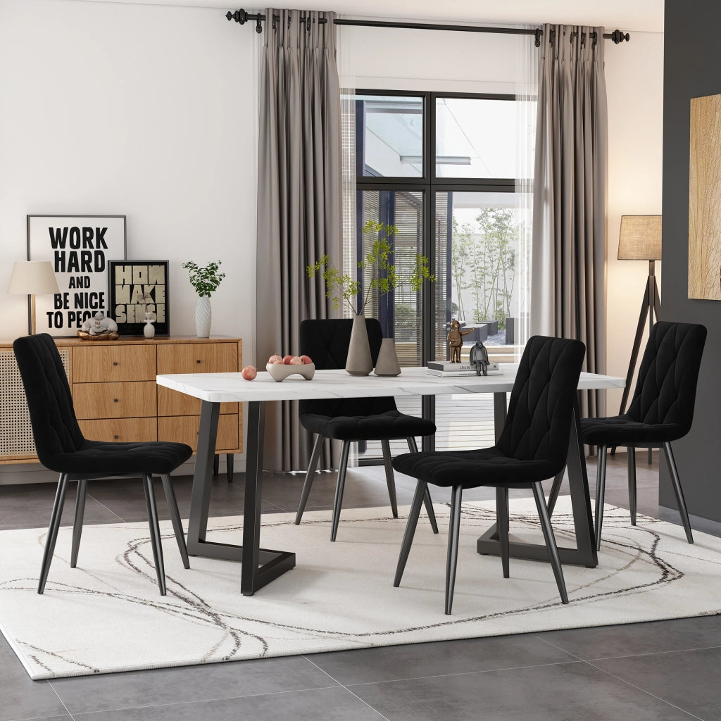 SEDIA da pranzo in velluto nero Set da 4 pezzi