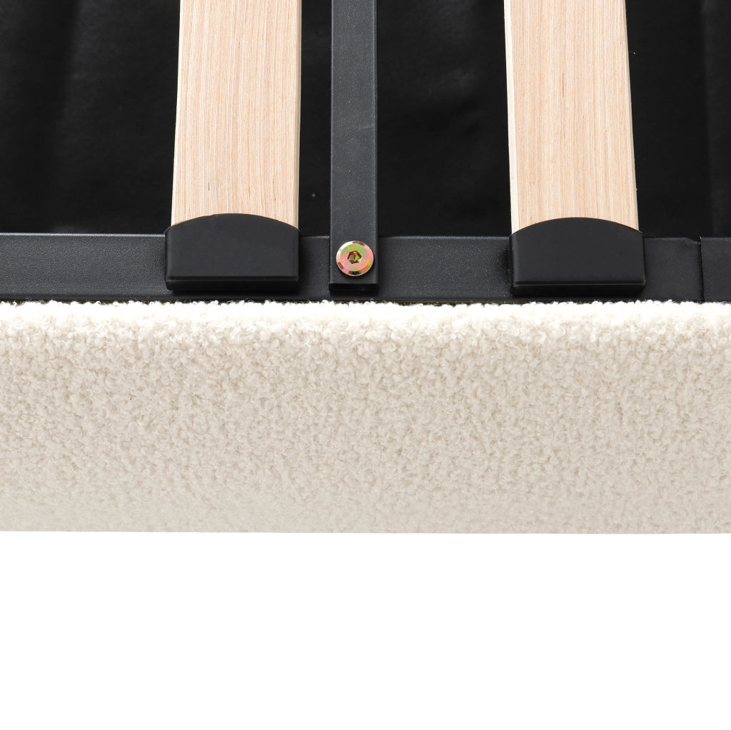 Letto matrimoniale contenitore 140x200 cm in bouclé beige con rete a doghe HOMVRA