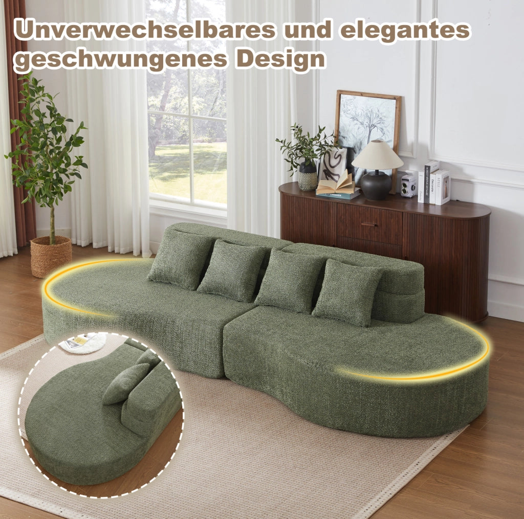Divano modulare in schiuma 310 cm, 2 pezzi, rivestimento in tessuto Teddyfleece rimovibile e lavabile, design moderno minimalista