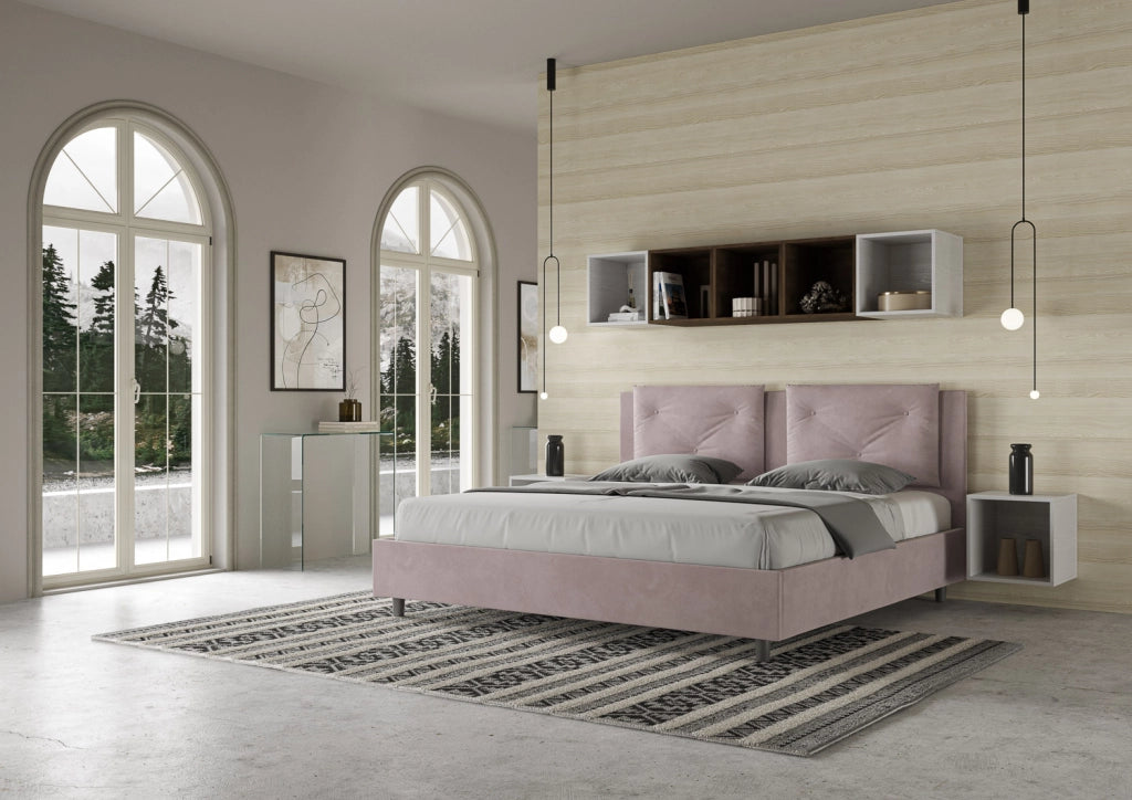 BS COM Letto matrimoniale king size con rete imbottito 200x210 microfibra glicine