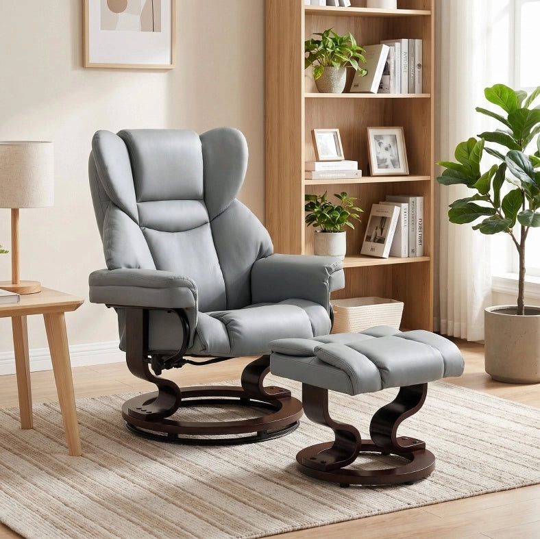 Poltrona reclinabile girevole con poggiapiedi grigio chiaro e seduta ergonomica confortevole