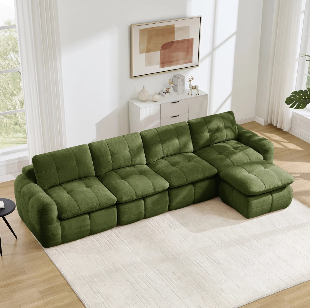 Divano angolare modulare 4 posti 334x160x68 cm in ciniglia verde