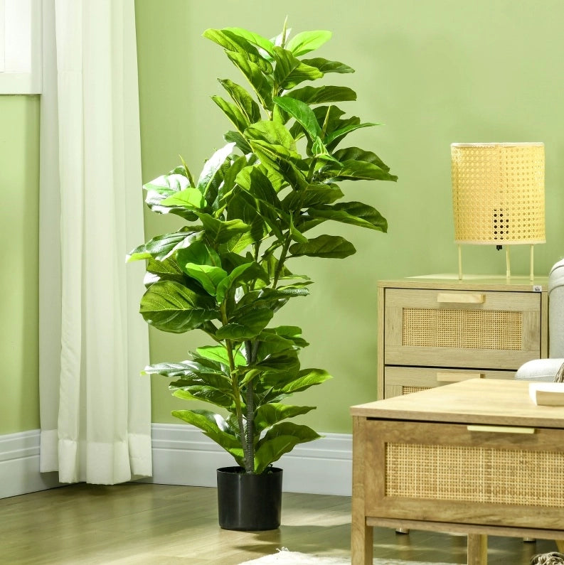 Ficus artificiale 15x15x110 cm in plastica verde con vaso per soggiorno