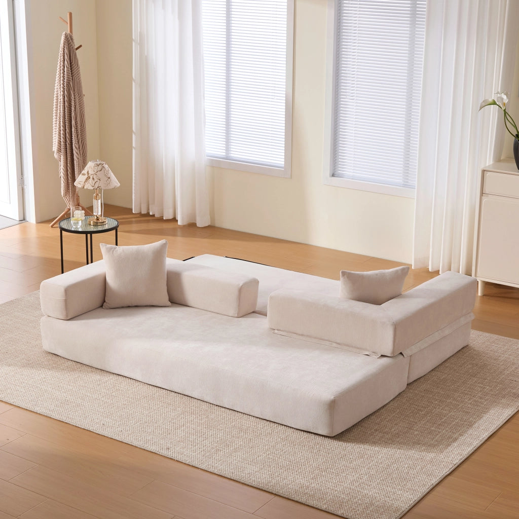 Divano modulare con tasche laterali e base antiscivolo in chenille beige