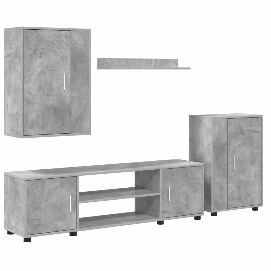 Set mobile TV 4 pcs Grigio cemento Legno multistrato