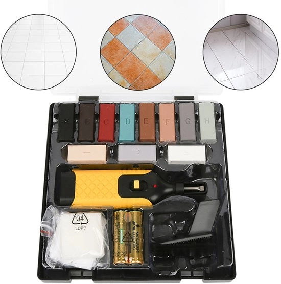 Set di riparazione in legno 17 pezzi 11 diverse tonalità inclusa saldatrice, abrasivo e spugna a vetro - adatto per superfici in legno di tutti i tipi/set di riparazione