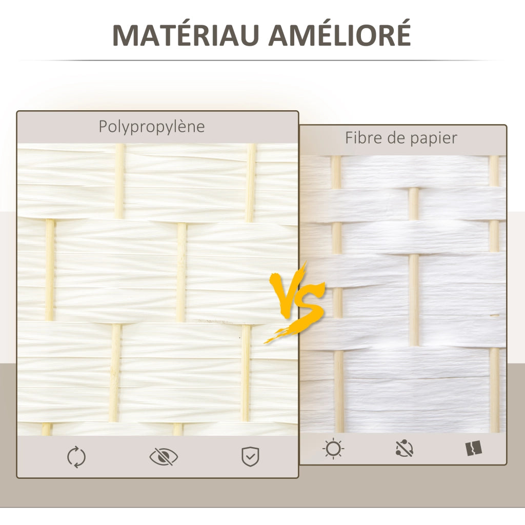 Paravento separatore 3 pannelli pieghevole ¨C Xylo ¨C legno bianco 135x180 cm