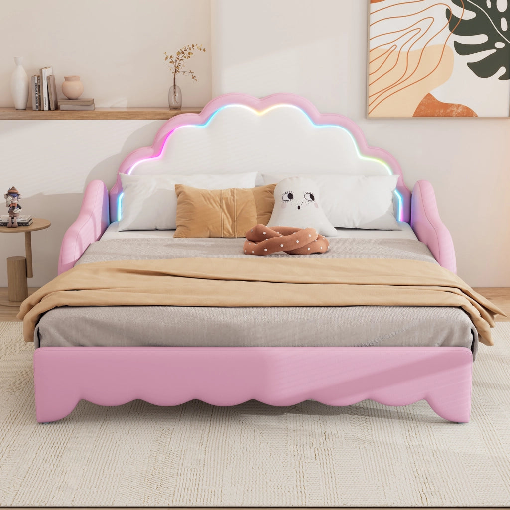 Letto matrimoniale trasformabile 140 × 200 cm in PU rosa con testiera LED e rete a doghe