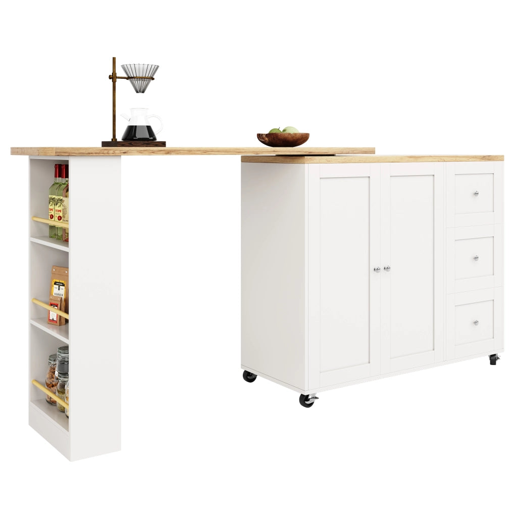 Isola cucina mobile bianca 140 x 40 x 93;5 cm con piano pieghevole in MDF effetto legno