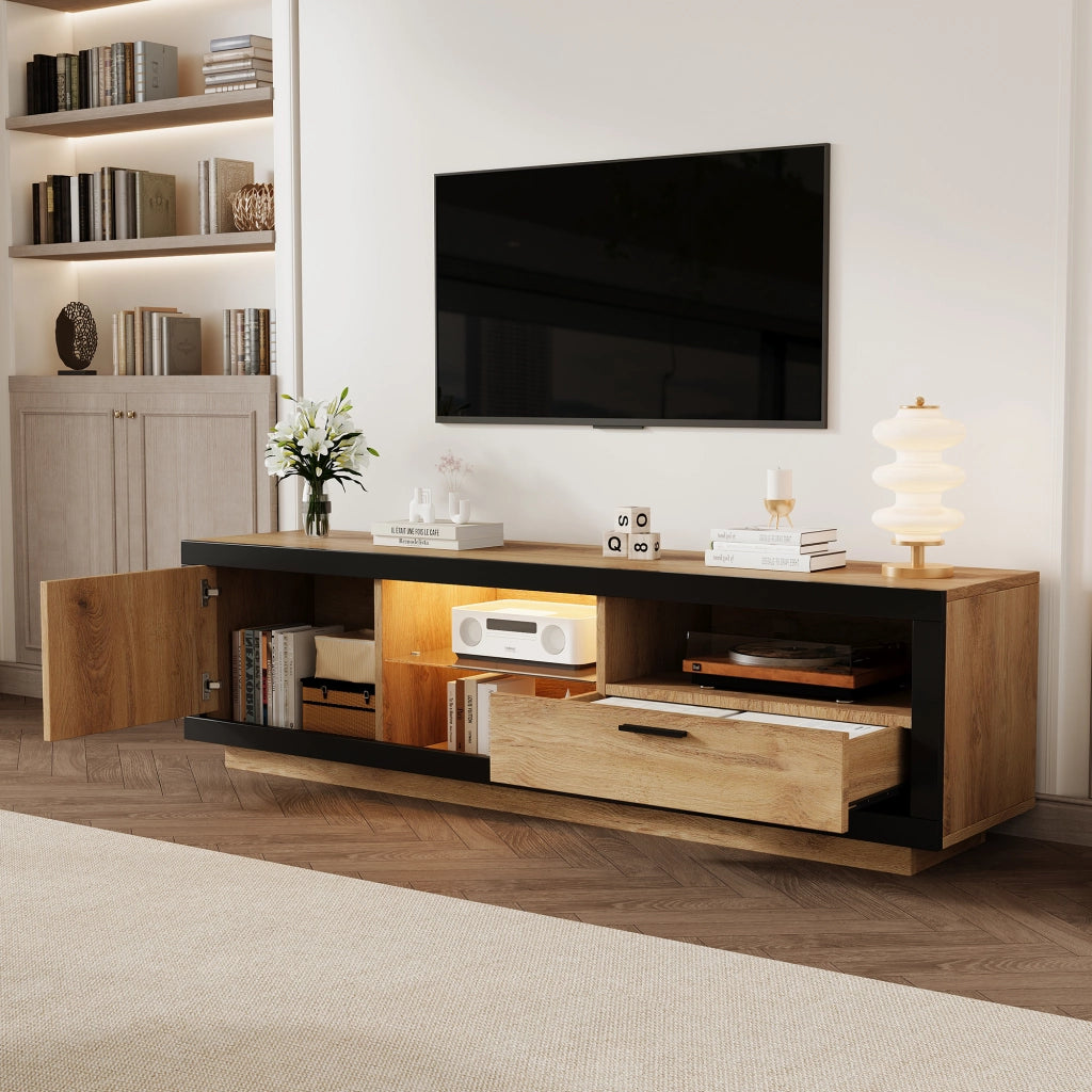 Mobile porta TV nero e rovere 160 cm con illuminazione LED RGB