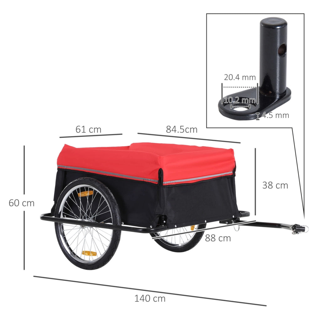 Rimorchio da trasporto per bici 140x88x60 cm acciaio nero e rosso pieghevole