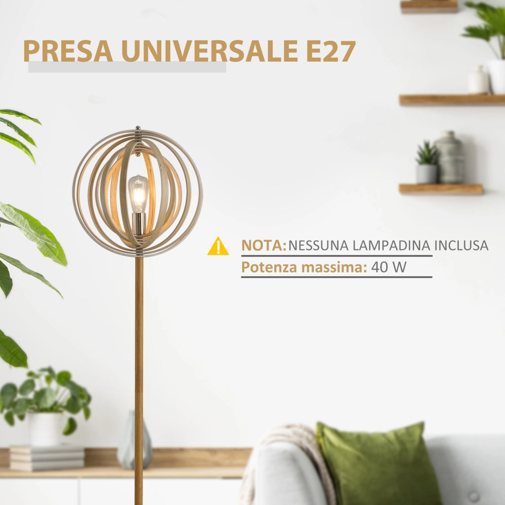 Lampada da terra moderna in legno e ferro con paralume ad anelli regolabili per soggiorno e camera attacco E27 Ф38 x 160 cm