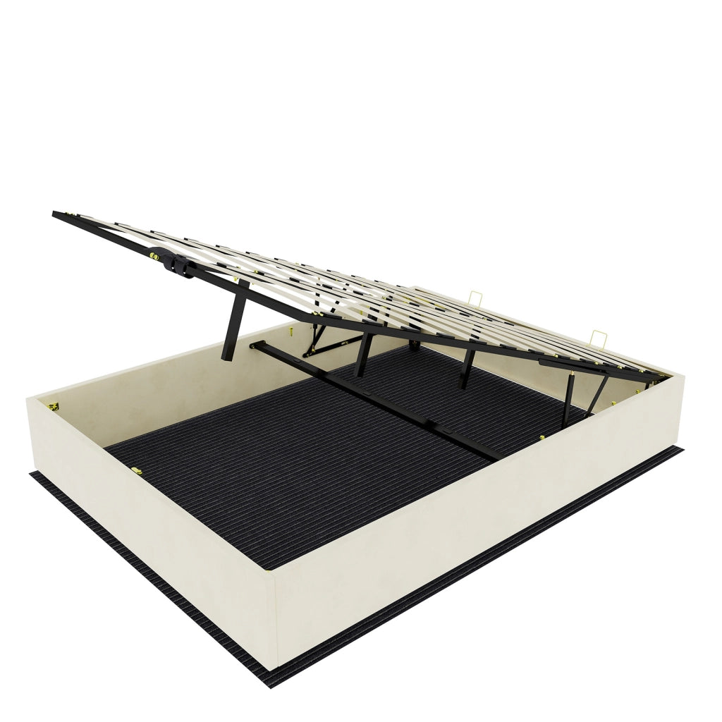 Letto matrimoniale 160 × 200 cm 2 posti senza testiera, materasso incluso, struttura in tessuto e metallo beige