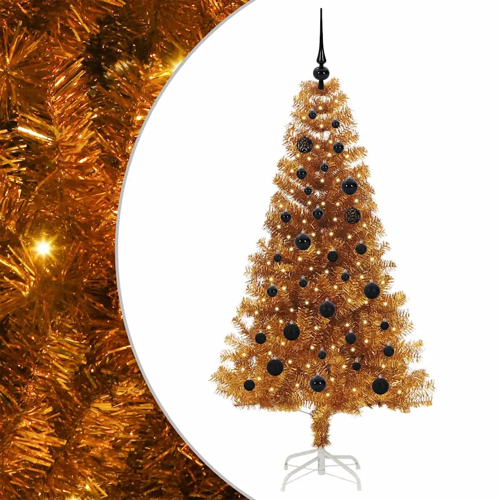 Albero di Natale con 150 LED con supporto Oro 150 cm PET 3396613