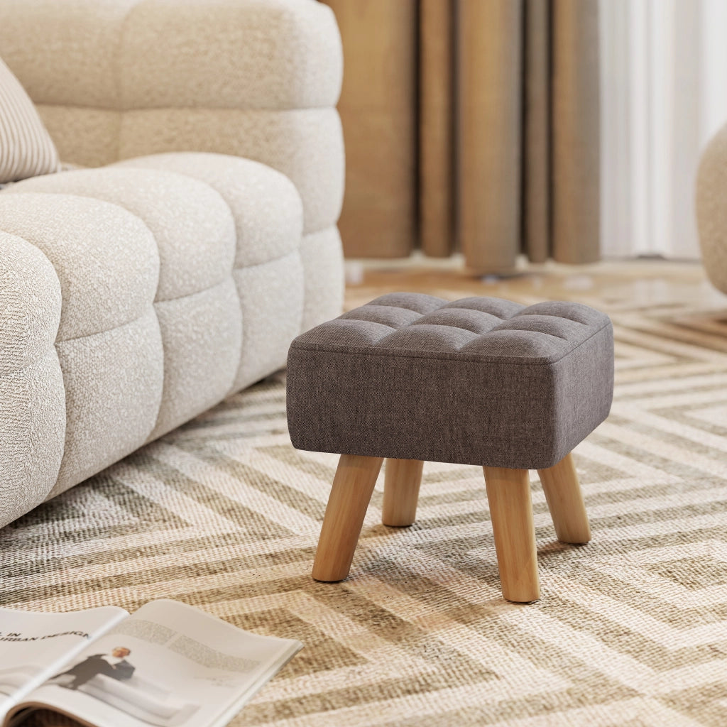 Pouf con rivestimento in lino e gambe in legno ¨C Minimal ¨C Grigio