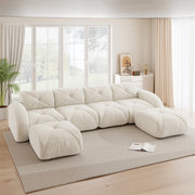 Divano Modulare a U 4 Posti con 2 Poggiapiedi ¨C MINIMAL ¨C Tessuto Bianco, Senza Montaggio