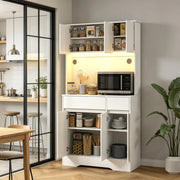 Alta credenza da cucina con illuminazione LED RGB, piano di lavoro, 6 ante e 2 cassetti, mobile contenitore per la cucina