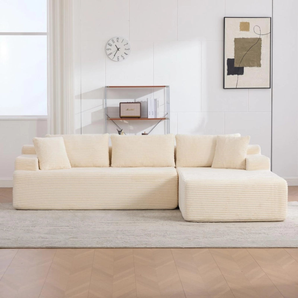 Divano modulare, divano compatto, tessuto chenille, schiuma ad alta elasticità 30D, base antiscivolo, 4 posti, bianco avorio