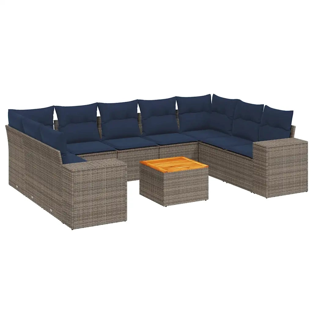 Set Divani da Giardino 10 pz con Cuscini Grigio in Polyrattan 3225592