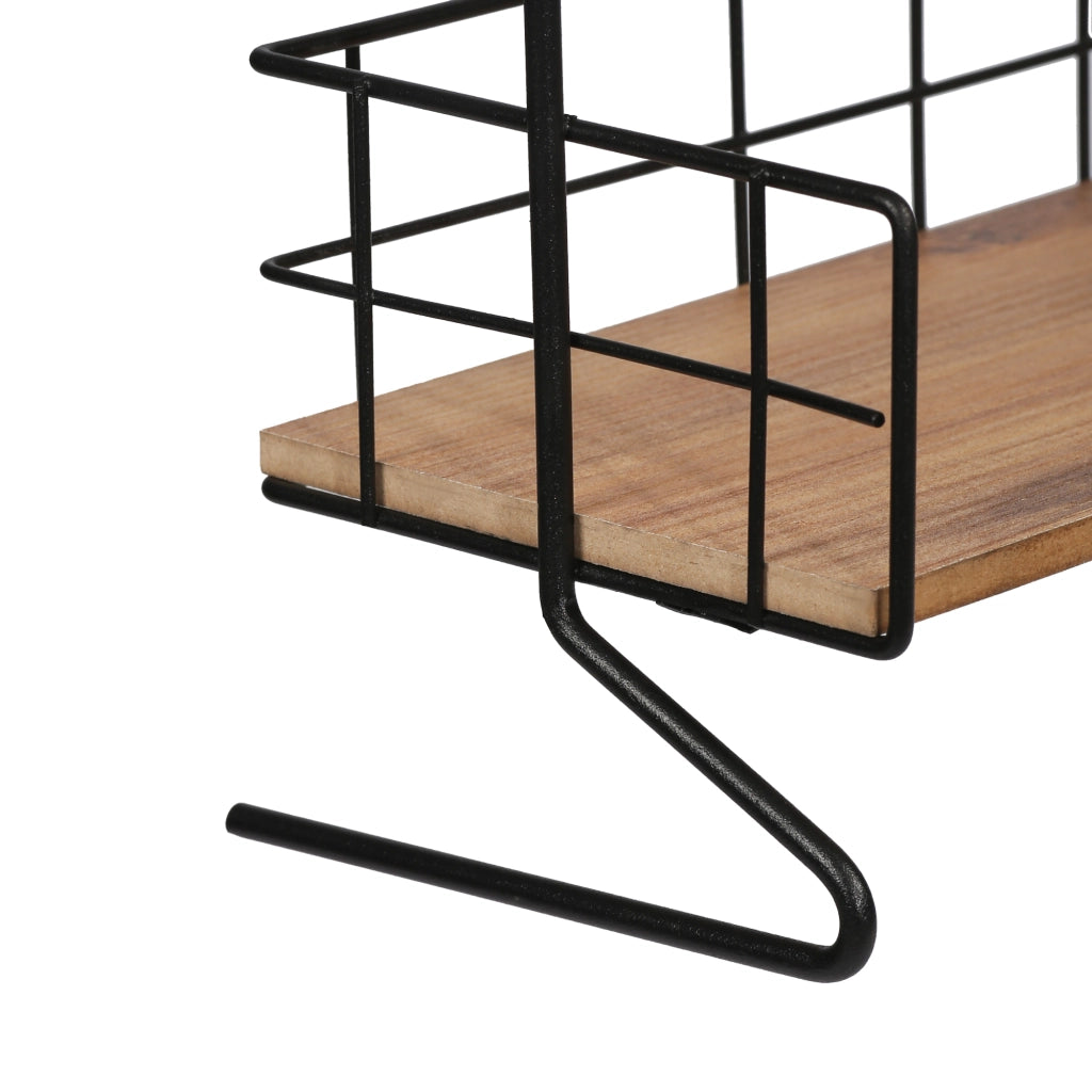 Scaffale Autoportante 'Sallingsund' Organizzatore Decorativa in Metallo con 2 Ripiani in MDF Portaoggetti per Bagno Cucina - Nero / Effetto Legno [en.casa]