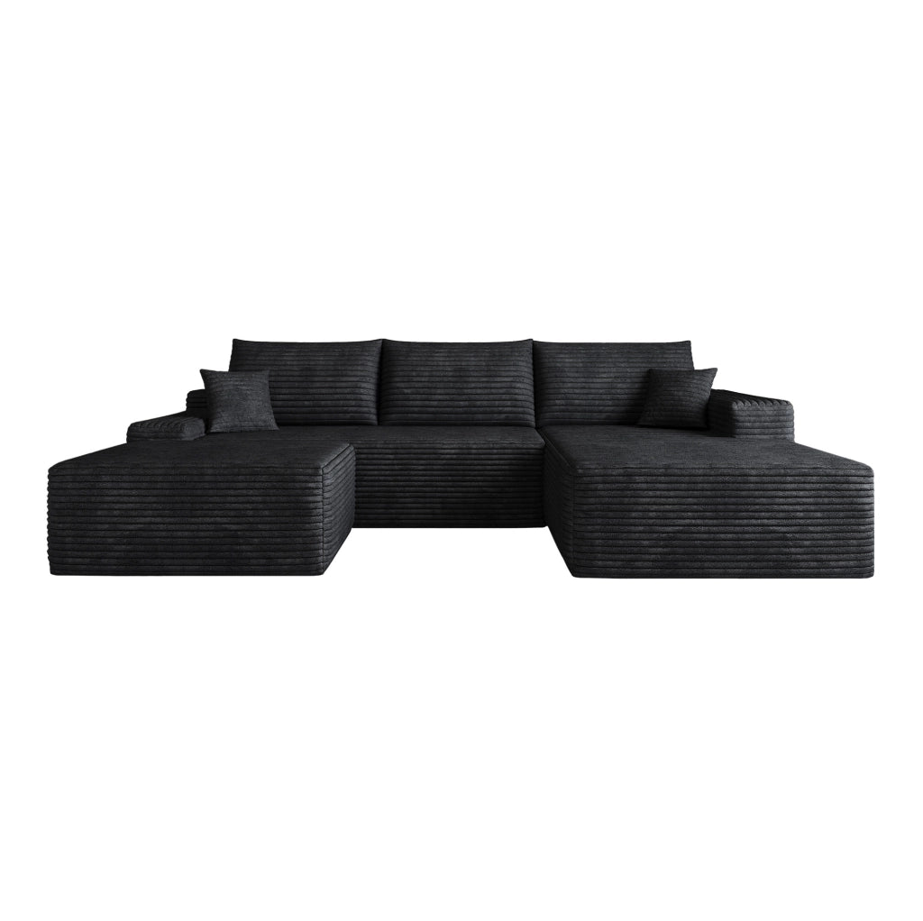 Divano modulare angolare da 270 cm con chaise longue a L in velluto a coste nero, senza montaggio