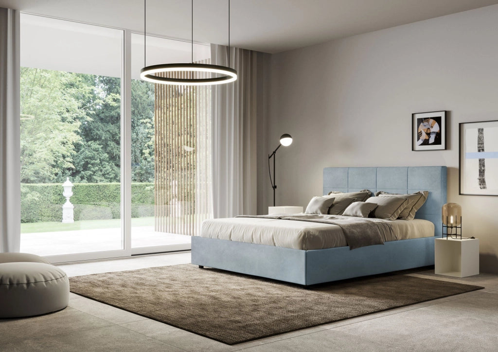 Letto Matrimoniale 160x190 cm con Rete e Contenitore Mika Azzurro