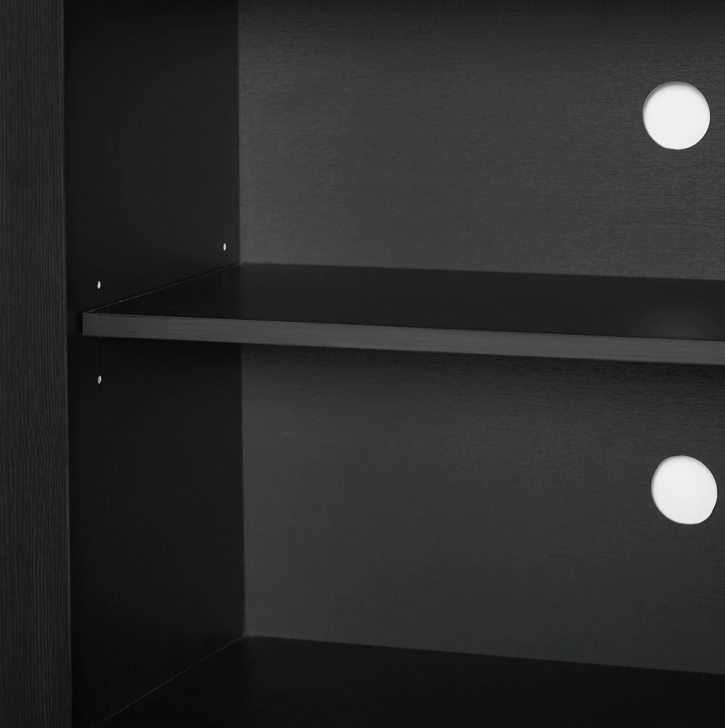 Credenza mobile TV a 4 ante con pannelli ondulati e apertura a pressione in MDF nero