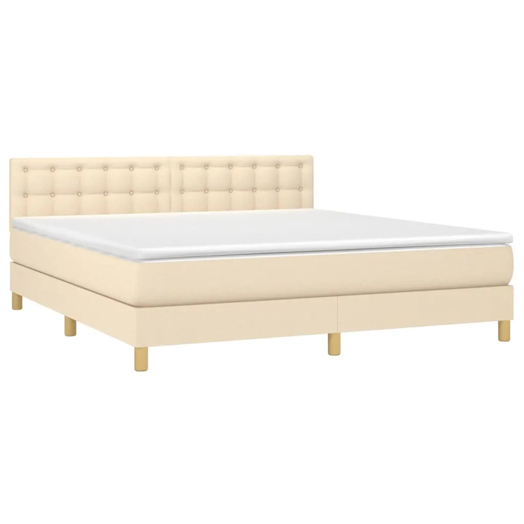 Letto a Molle con Materasso e LED Crema 160x200 cm in Tessuto 3134050