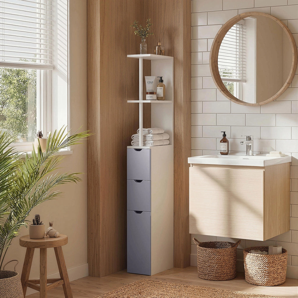 Colonna bagno salvaspazio ¨C Xylo ¨C legno grigio con ripiani cassetti ante 15x33x136.8cm