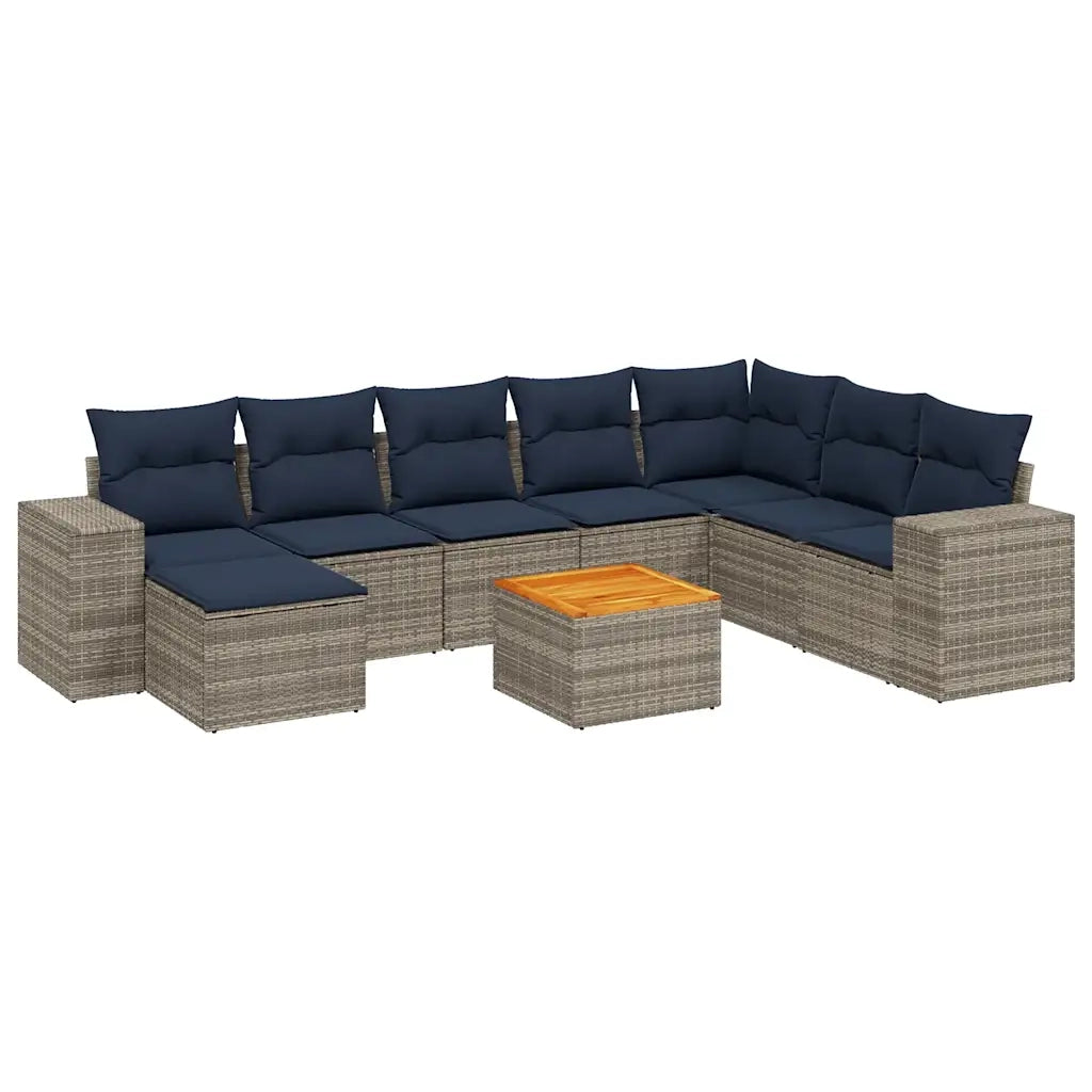 Set Divani da Giardino 9 pz con Cuscini Grigio in Polyrattan 3225585