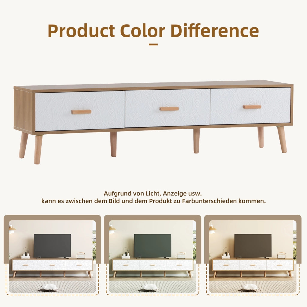 MOBILE TV 150x39x35 cm Bianco e Legno con 3 Cassetti
