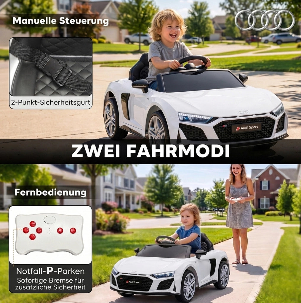 AUTO ELETTRICA PER BAMBINI BIANCA IN PLASTICA CON TELECOMANDO, 2 MOTORI