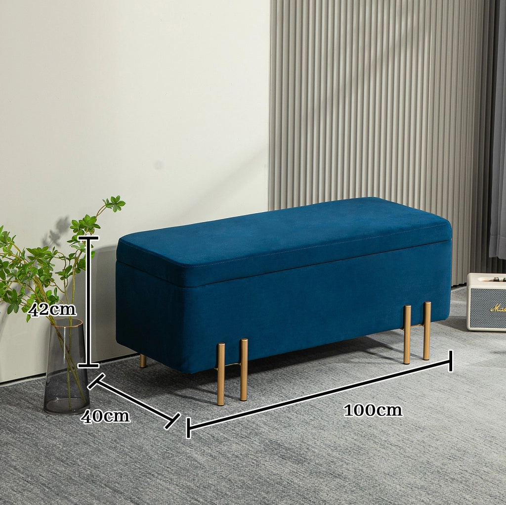 Panca contenitore  100x40x42 cm blu - contenitore integrato, senza materasso