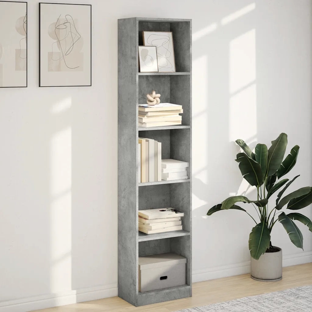 Libreria-Scaffale per Libri-Mobile di Stoccaggio Grigio Cemento 40x24x176 cm in Legno Multistrato