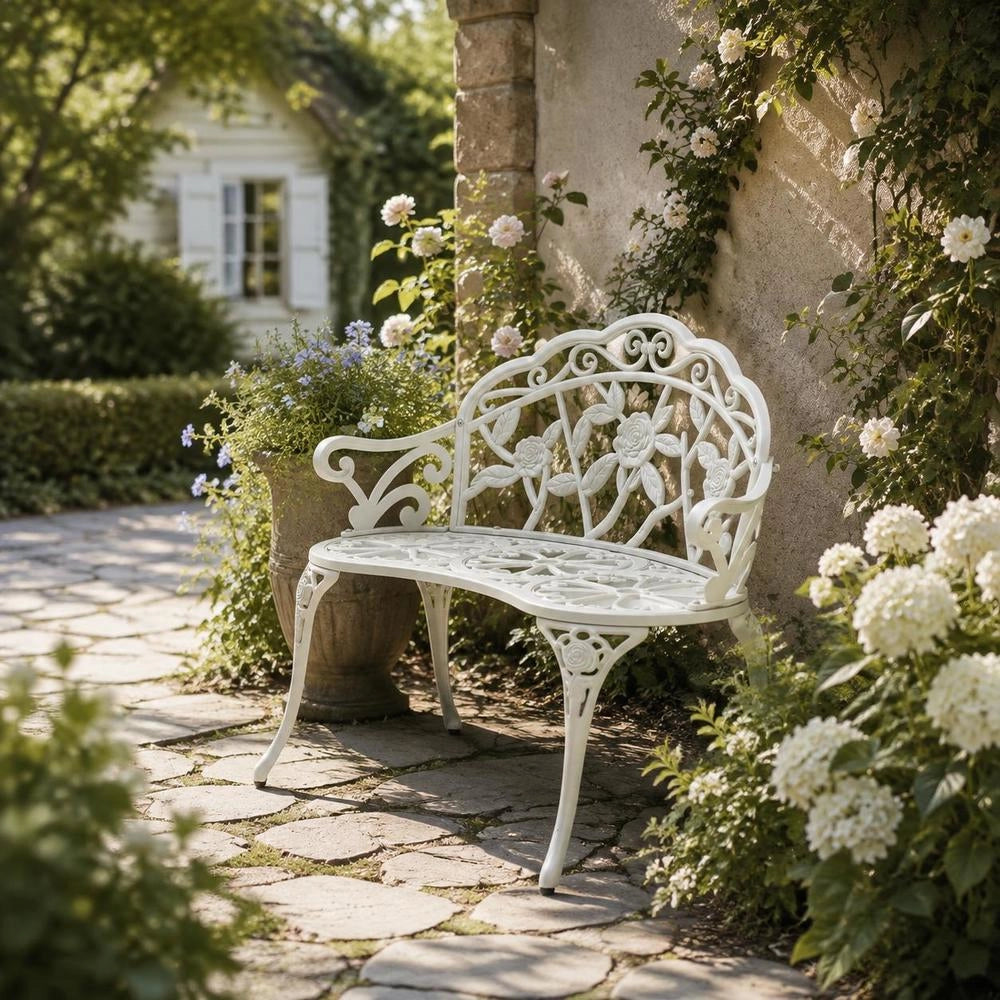 Garden Bench 100 Cm Cast Aluminum White