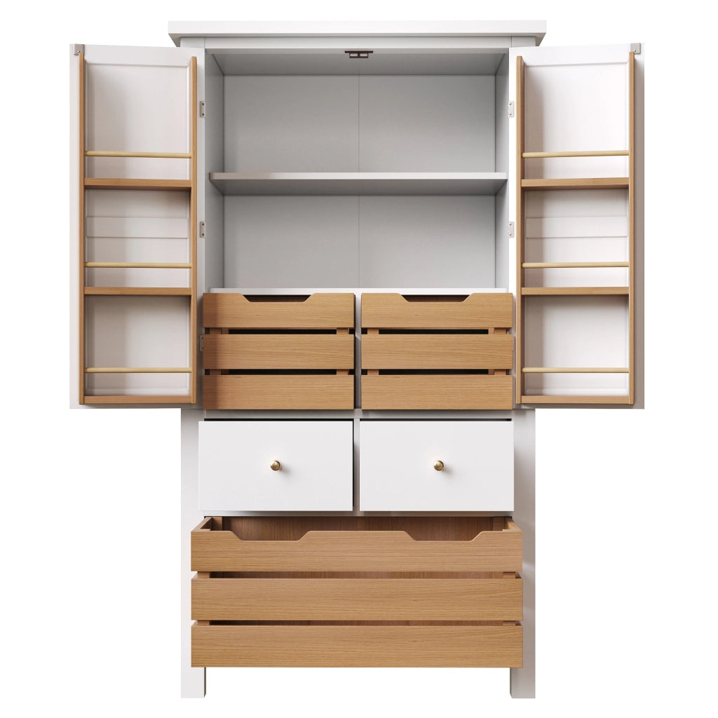 OKWISH Credenza da Cucina Alta con 2 Ante, 5 Cassetti e 2 Ripiani, Chiusura Magnetica, MDF, Bianca, 80 x 40 x 140 cm