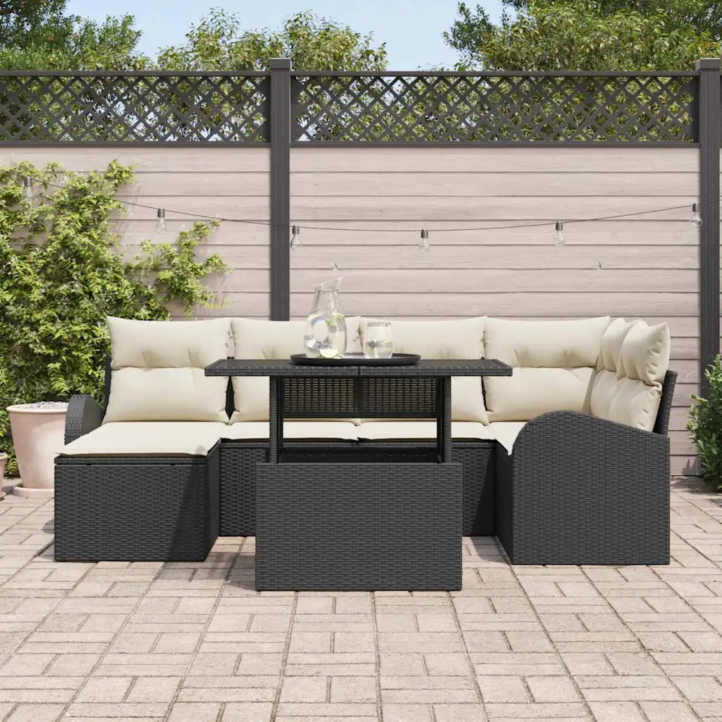 Set Divano da Giardino con cuscino 7 pcs Nero e crema 3348673