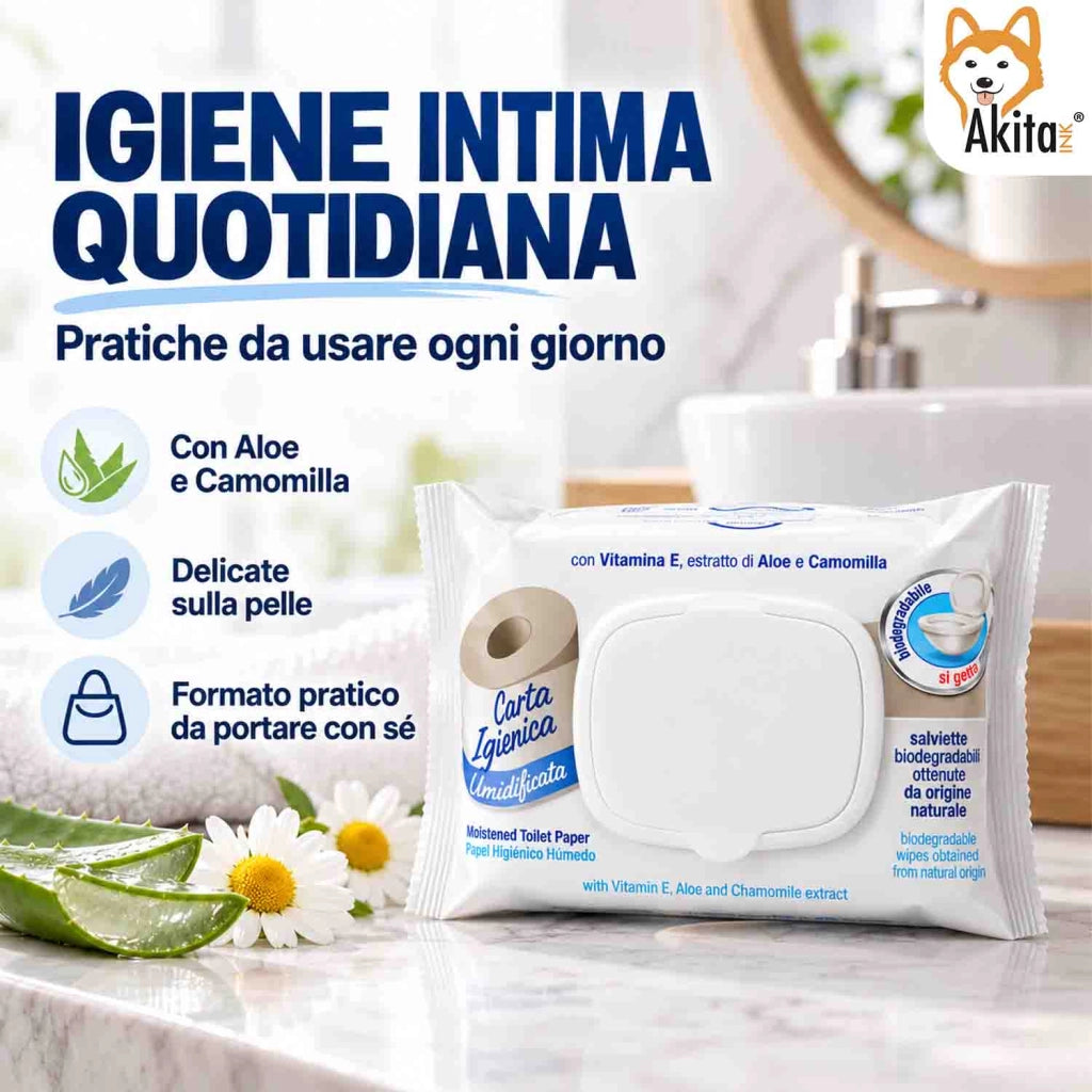 Akitaink 12 Confezioni Carta Igienica Umidificata Pocket 240 Pz