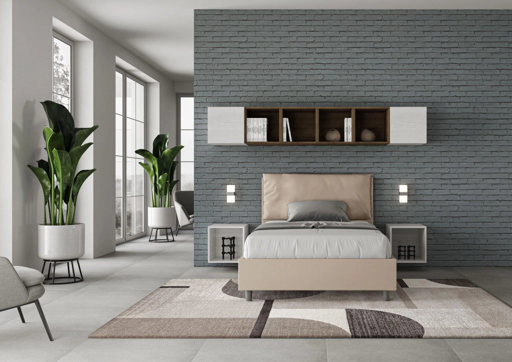 Letto 1 Piazza E Mezzo 120x210 cm con Rete Imbottito in Similpelle Antea Large Tortora