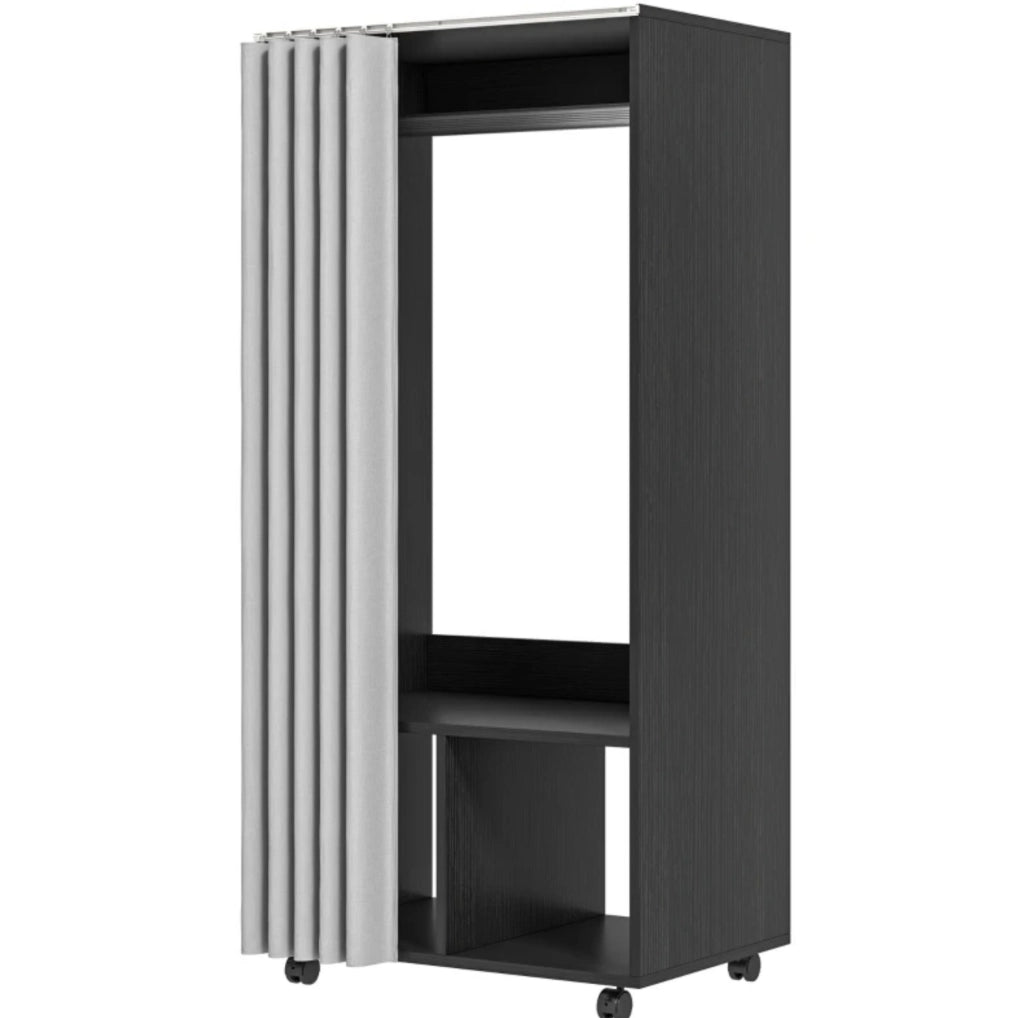Appendiabiti mobile in pannelli truciolari con tendina opaca, struttura 60x40x128 cm, ideale per organizzare abiti in modo flessibile