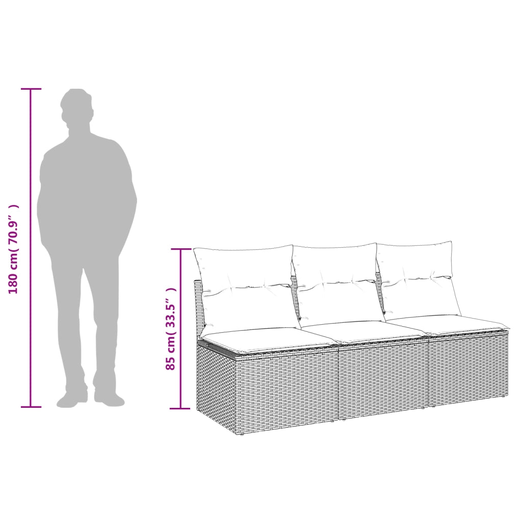 Divano da Giardino con Cuscini 3 Posti Grigio in Polyrattan 366166